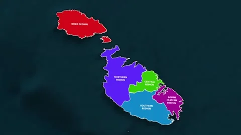 Malta Map Animation Highlighting All Administrative Provinces Zoom Effect 4K Stock Footage 336376873