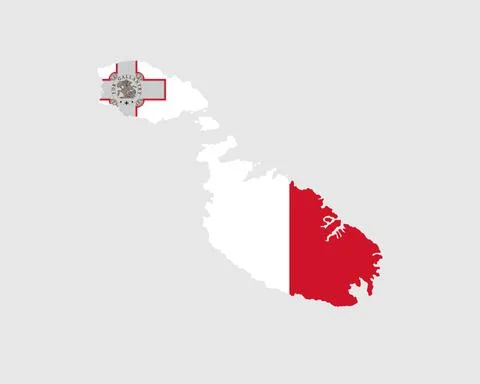 Malta Map Flag. Map of the Republic of Malta with the Maltese country banner Stock Illustration