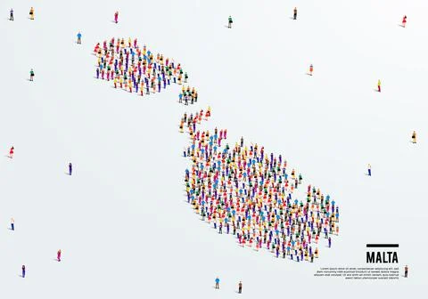 Malta Map. Large group of people form to create a shape of Malta Map. Stock Illustration