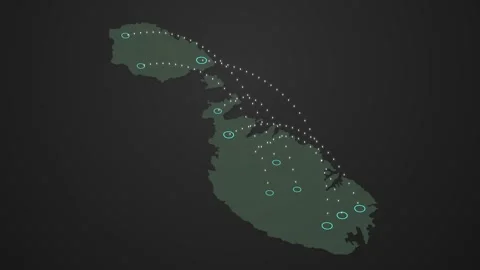Malta Map with Location-to-Location Signal Connection Animation Stock Footage 342309106