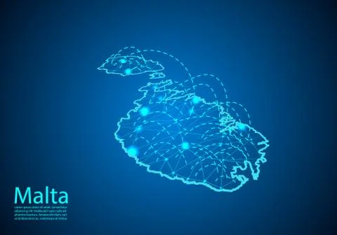 Malta map with nodes linked by lines. concept of global communication and bus Stock Illustration