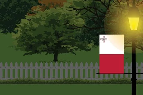 Malta Night Trees Lamp Vector Illustration Stock Illustration