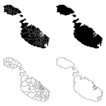 Malta Outline and Solid Fill Map Set. 스톡 일러스트