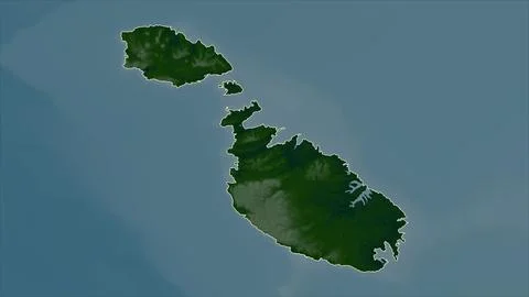 Malta outlined on a Colored elevation map with lakes and rivers Illustrazione stock