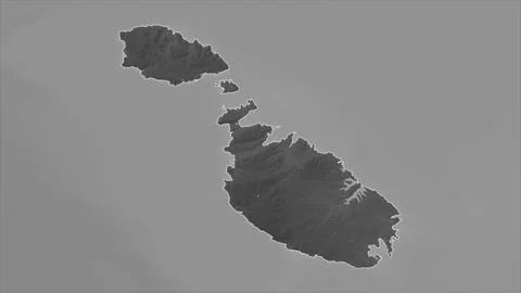Malta outlined on a Grayscale elevation map with lakes and rivers イラスト素材