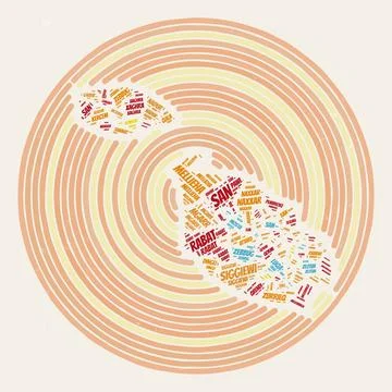 Malta Round Poster. Typography style image of Country. Regions word clouds .. Stock Illustration