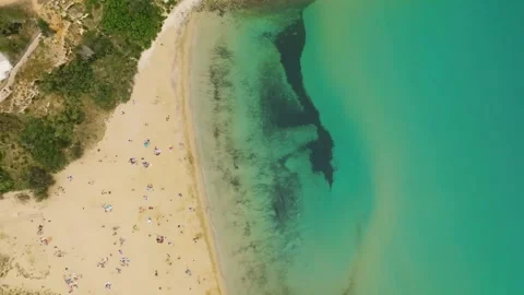 Maltese beach, top drone view. People, sea Stock Footage 246476104
