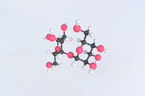 Maltose molecule made with balls, isolated molecular model. 3D rendering Stock Illustration