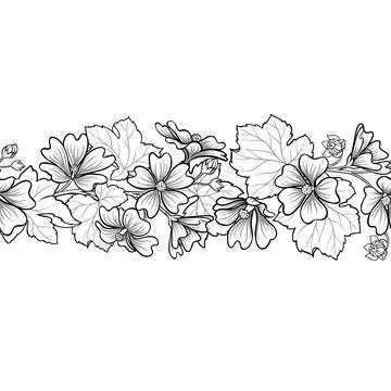 Malva Outline Horizontal Seamless Pattern. Stock Illustration