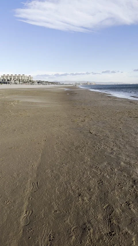 Malvarrosa beach during storm weather in Valencia in November. Vertical video Stock Footage 255288883