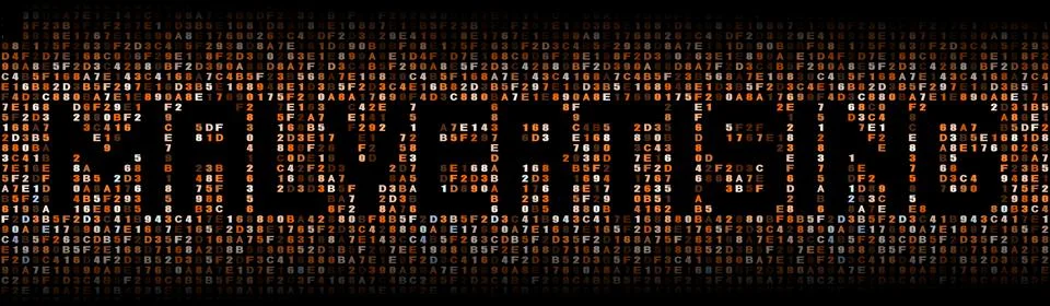 Malvertising text on hex code illustration Illustrazione stock