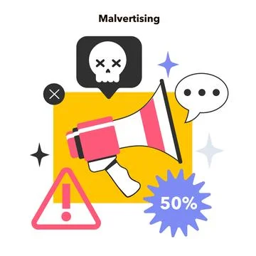 Malvertising. Virus or hacking software or phishing scam distributed Stock Illustration