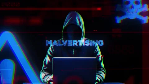 Malvertising Word on Hacker concept technology futuristic data background V0 Stock Footage 343588666