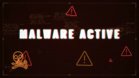 Malware active warning on a dark hacker interface with system log text red Vídeo Stock 344781621