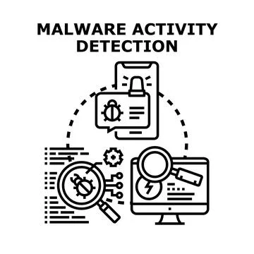 Malware activity detection and cybersecurity concept イラスト素材