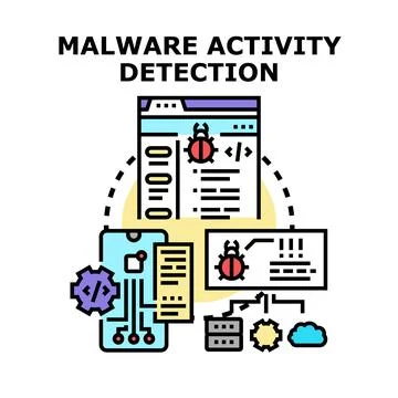 Malware activity detection on digital devices concept Illustrazione stock