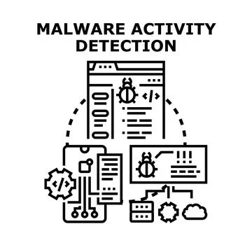 Malware activity detection on digital devices concept Illustrazione stock