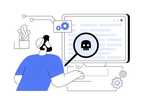 Malware analyst abstract concept vector illustration. Illustrazione stock