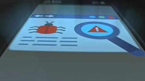 Malware and protection against virus, graphic presentation on smartphone Stock Footage 303910166