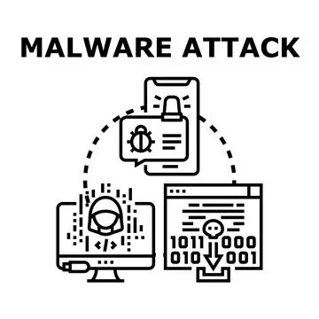 Malware attack concept spreading digital cyber threats Stock Illustration