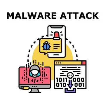 Malware attack concept spreading digital cyber threats Stock Illustration