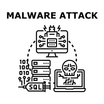 Malware attack cybersecurity data hacking concept Stock Illustration