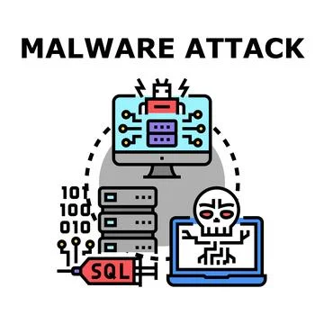 Malware attack cybersecurity data hacking concept Stock Illustration