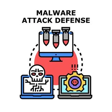 Malware attack defense cybersecurity threat protection Illustrazione stock