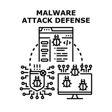 Malware attack defense system protecting digital data Stock Illustration