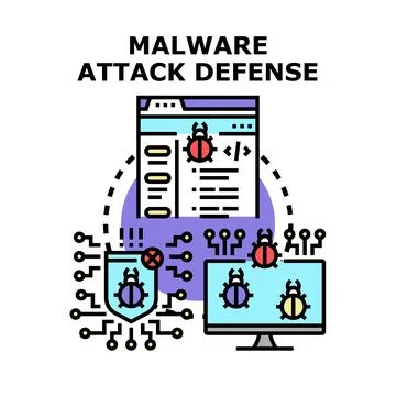 Malware attack defense system protecting digital data Illustrazione stock