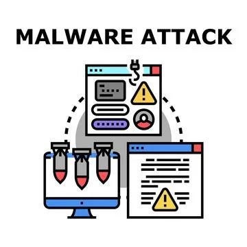 Malware attack infecting computer system with digital threat 스톡 일러스트
