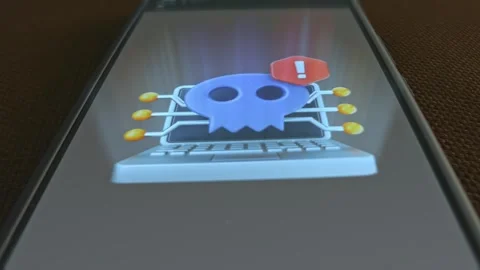 Malware attack themed graphic presentation on smartphone Stock Footage 303427136