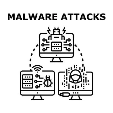 Malware attacks concept vector illustration with infected computers Stock Illustration