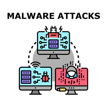 Malware attacks concept vector illustration with infected computers Illustrazione stock