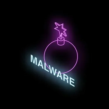 Malware bomb about to explode with neon light effect Stock Illustration