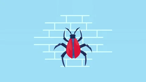 Malware bug crawling over white firewall animation on blue background repre.. Stock Footage 334262825