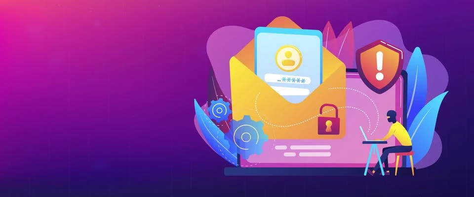 Malware computer virus concept banner header. Illustrazione stock