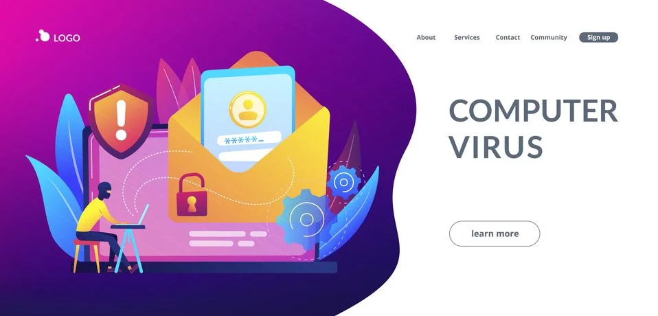 Malware computer virus concept landing page. Illustrazione stock