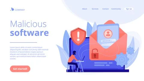 Malware computer virus concept landing page. Stock Illustration