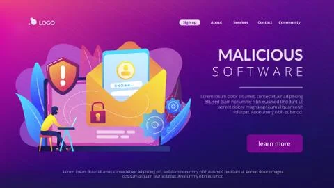 Malware computer virus concept landing page. Illustrazione stock