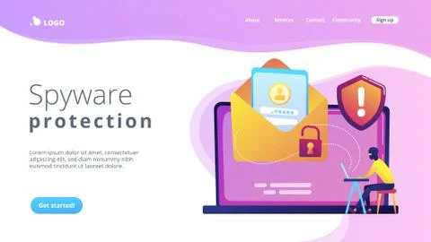 Malware computer virus concept landing page. Illustrazione stock