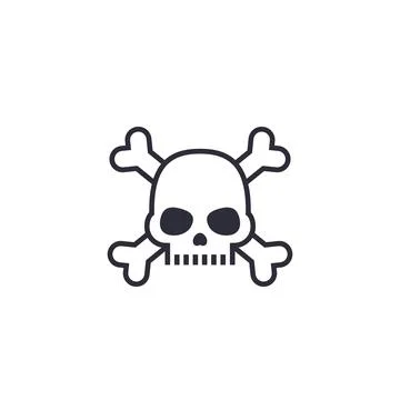 Malware, computer virus icon with skull and bones Illustrazione stock