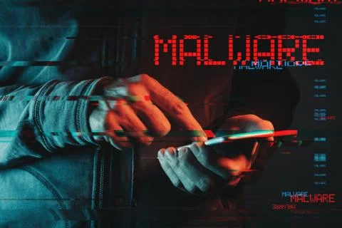 Malware concept with person using smartphone Stock Photos
