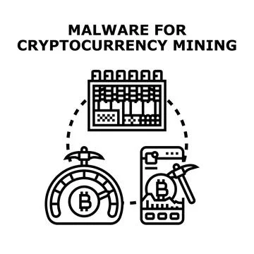 Malware for cryptocurrency mining cyberattack graphic Stock Illustration