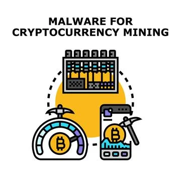 Malware for cryptocurrency mining cyberattack graphic Stock Illustration