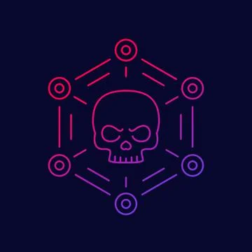 Malware, cyber attack or virus line vector icon 스톡 일러스트