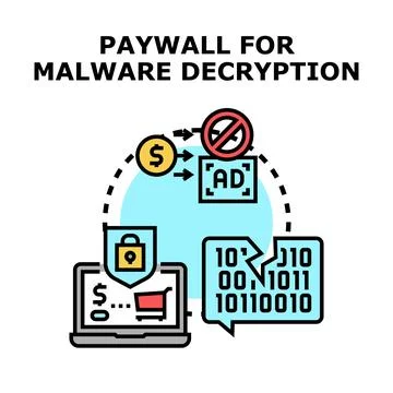 Malware decryption paywall preventing access to encrypted data Stock Illustration