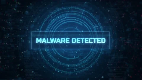 MALWARE DETECTED Computer Security Alert Message on Hi Tech HUD background Stock Footage 197016892