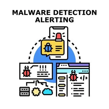 Malware detection alerting protecting digital network security Stockillustratie