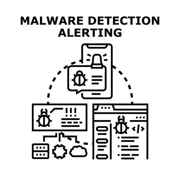 Malware detection alerting protecting digital network security Illustrazione stock